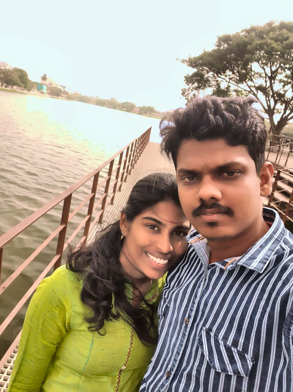 Kaviya and Prakash by the lake